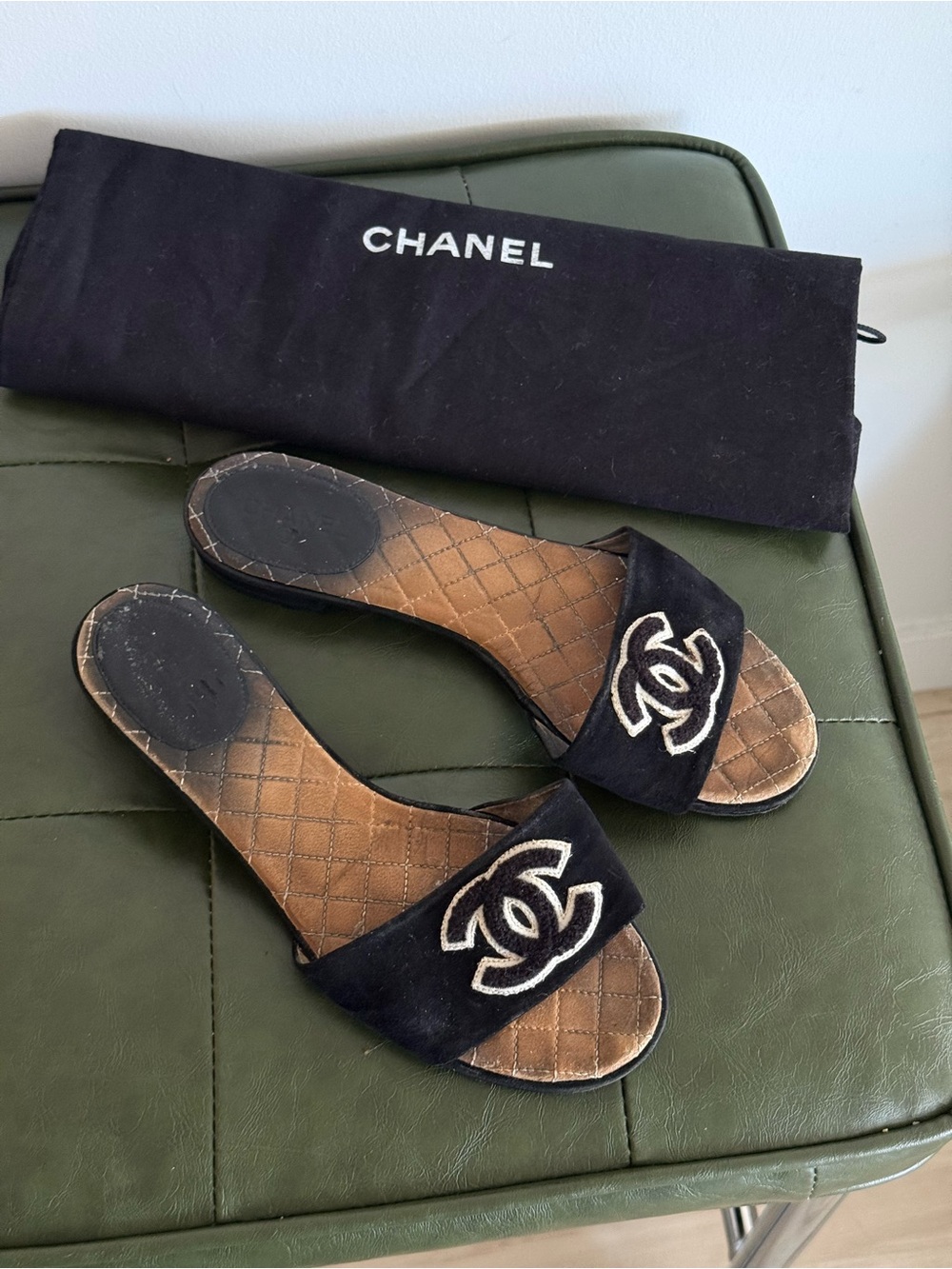 Vintage Chanel Black Suede CC Logo Slides | EU 37.5